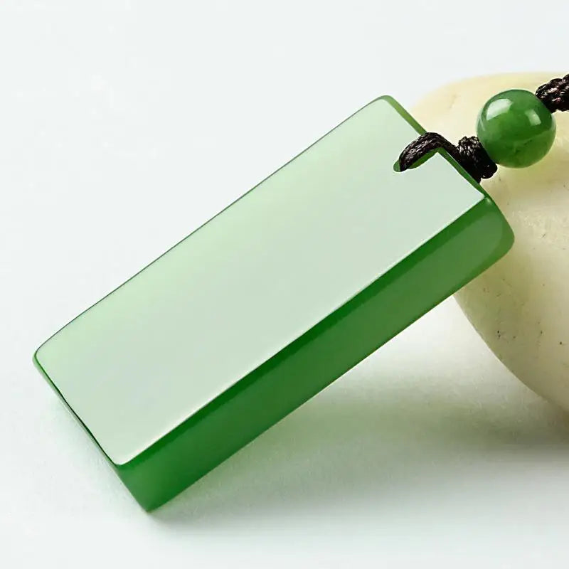 Natural Green Jade Rectangular Smooth Necklace Pendant Women Men Genuine Hetian Jades Stone Charms Amulet Gifts For Ladies
