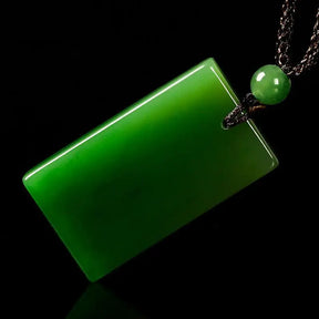 Natural Green Jade Rectangular Smooth Necklace Pendant Women Men Genuine Hetian Jades Stone Charms Amulet Gifts For Ladies