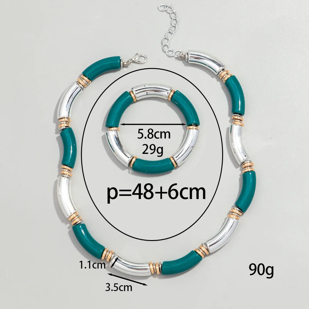 Boho Acrylic Bamboo Curved Tube Stackable Necklaces Bracelet for Women Men HipHop Resin Elbow Beads Choker Necklace 2024 Jewelry
