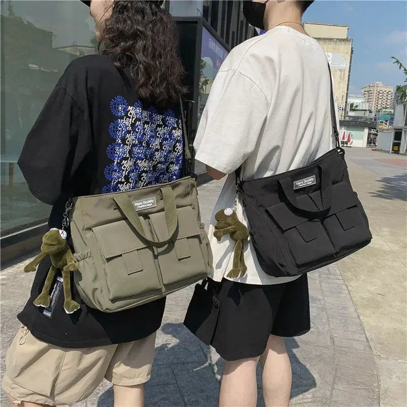 Waterproof Shoulder Bag Women's Multi Pocket Nylon Messenger Bag Preppy Canvas Handbag Women