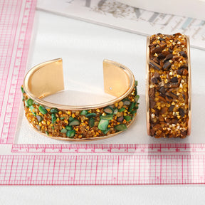 European Bohemian Stone Zircon Bangle Cuff Bracelet For Women New Trendy Gold Color Rhinestone Open Adjustable Wedding Jewelry